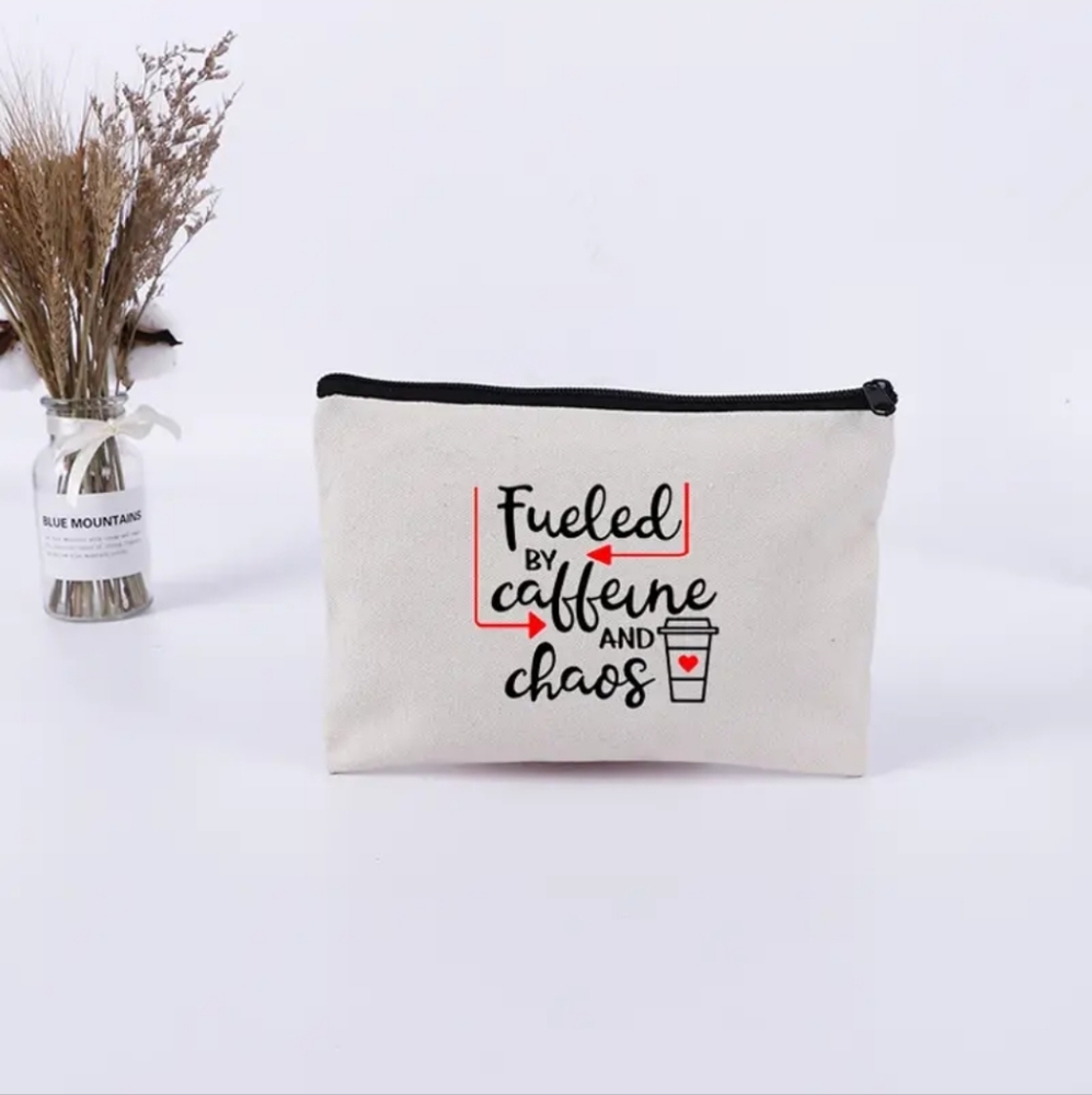 Fueled By Caffeine And Chaos Canvas Zippered Tote Bag